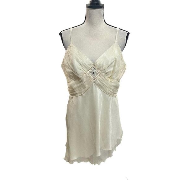 NWT VTG Y2K Spenser Jeremy Cream Fairycore Beaded Asymmetrical Silk Cami Top XL - Picture 3 of 7